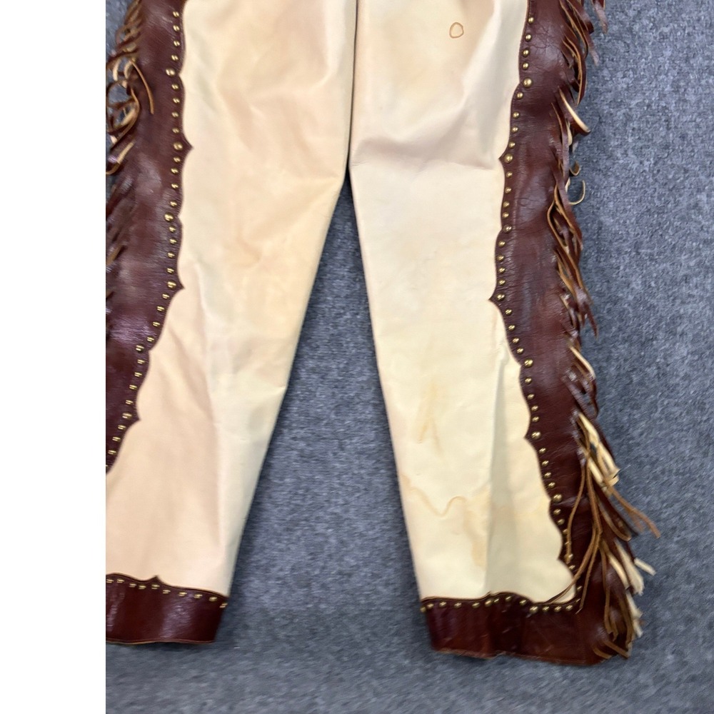 Leather Legends Montana Leather Chaps Fringe Tooled Concho Western Rodeo - Picture 10 of 14